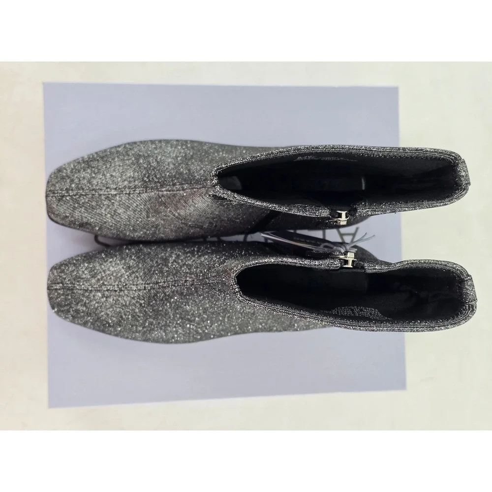 Aerosoles Miley Ankle Boots Womens 9.5W Gunmetal Glitter Stretch - New